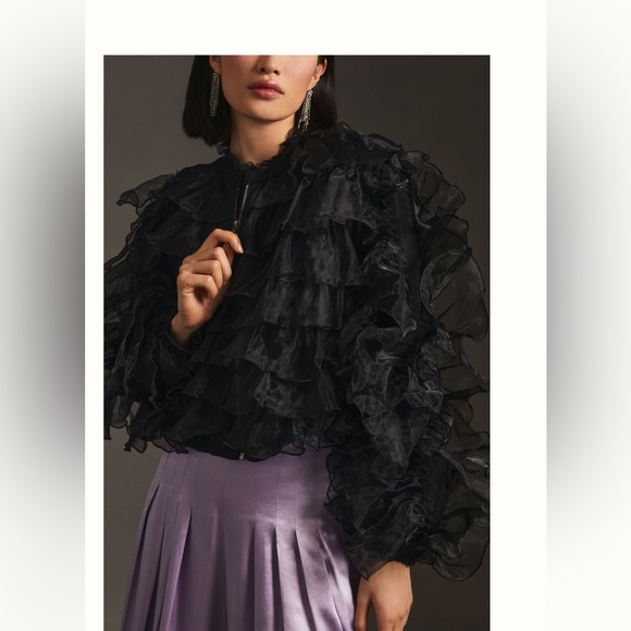 ANTHROPOLOGIE NWT RUFFLED ORGANZA BOMBER JACKET 🍒 - Picture 6 of 7